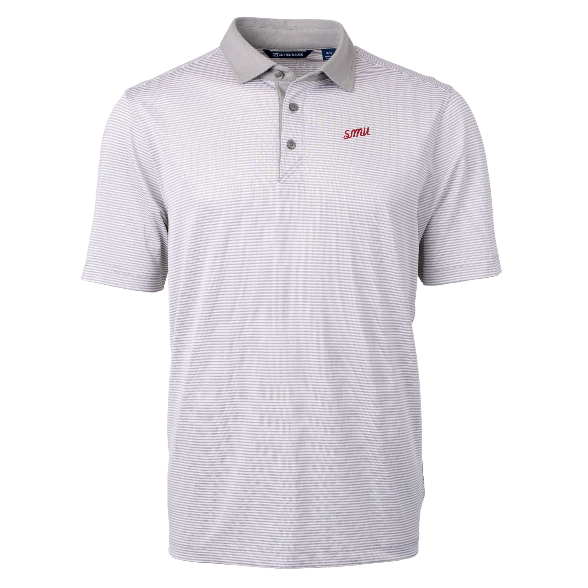 Men's Cutter & Buck Gray SMU Mustangs Big & Tall Virtue Eco Pique Micro Stripe Recycled DryTec Polo - Image 6