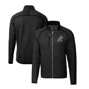 Men's Cutter & Buck Heather Charcoal ETSU Buccaneers Big & Tall Mainsail Sweater-Knit Full-Zip Jacket