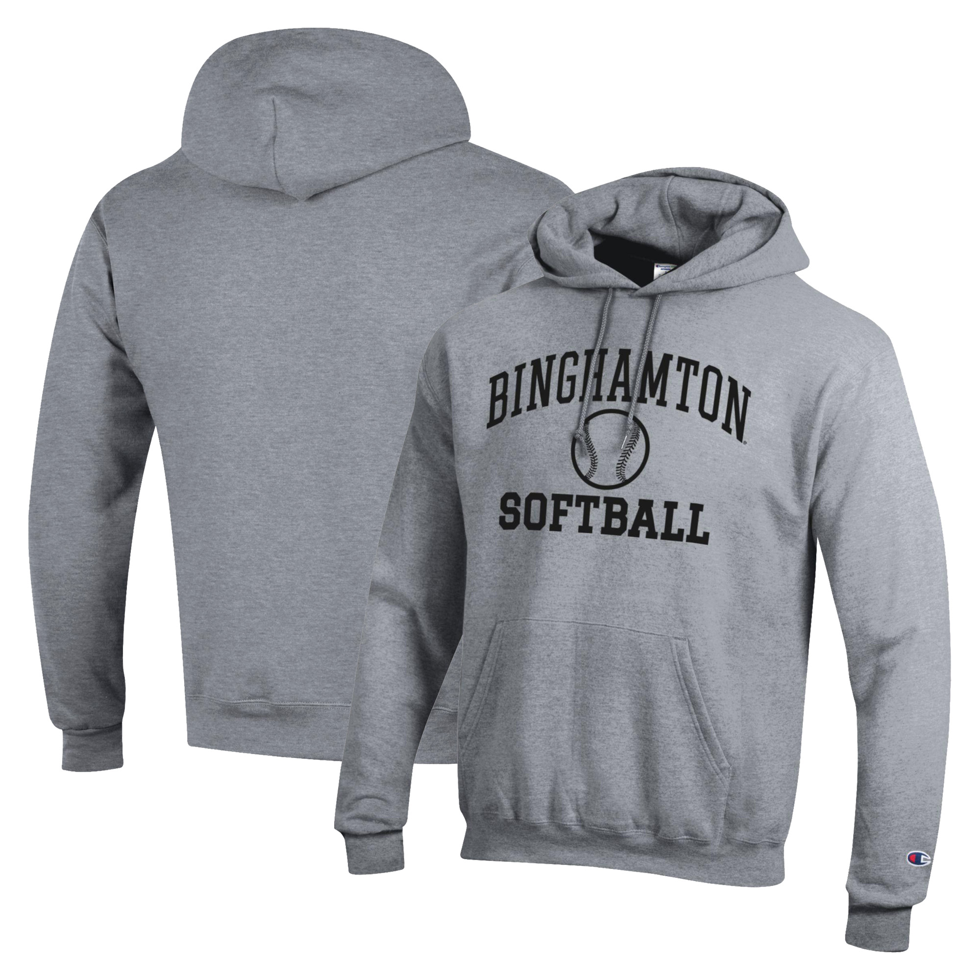 Men's Champion Gray Binghamton Bearcats Icon Softball Powerblend Pullover Hoodie