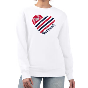 Women's G-III 4Her by Carl Banks White Washington Nationals Heart Logo Fleece Pullover Sweatshirt
