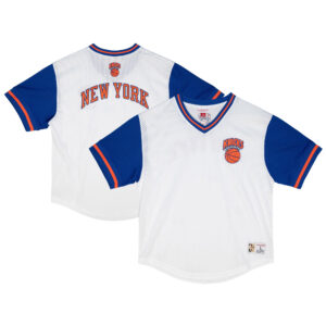 Men's Mitchell & Ness  White New York Knicks Fashion Mesh V-Neck Top