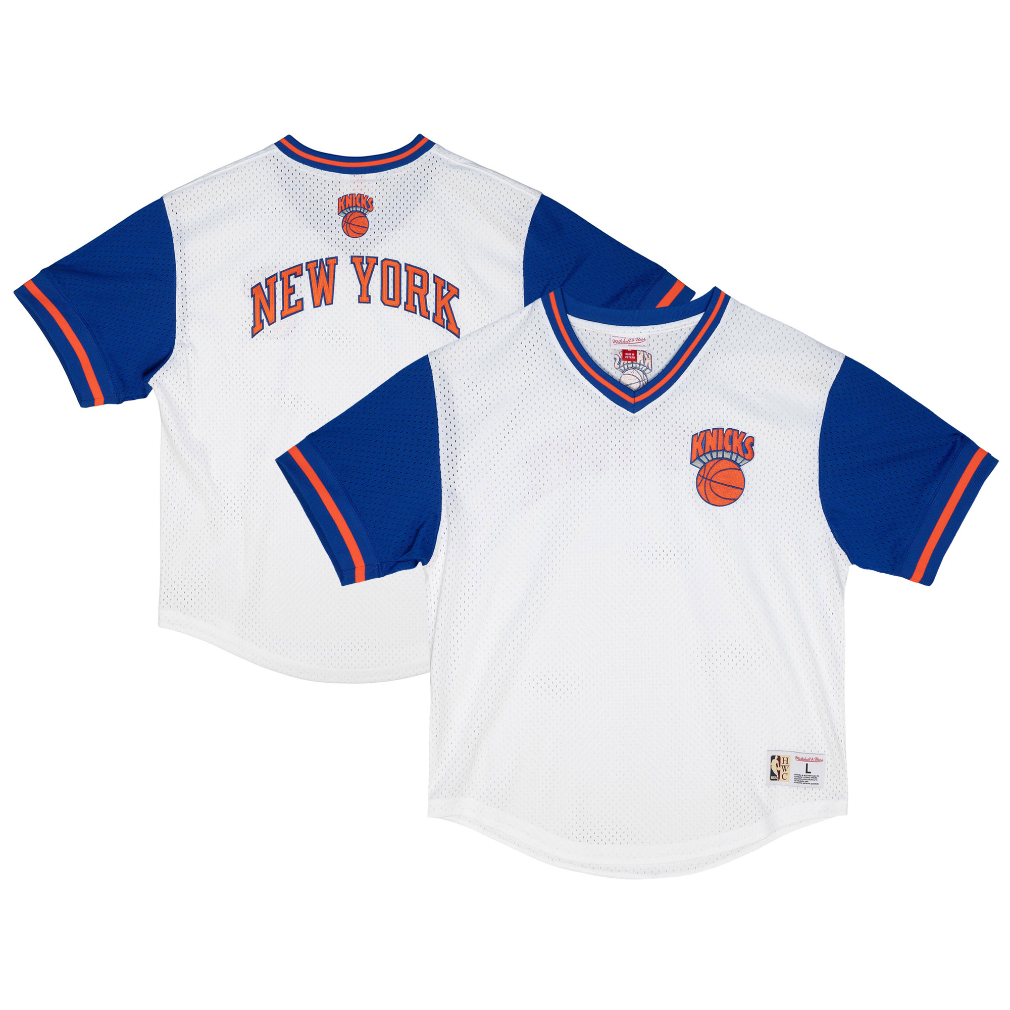 Men's Mitchell & Ness White New York Knicks Fashion Mesh V-Neck Top