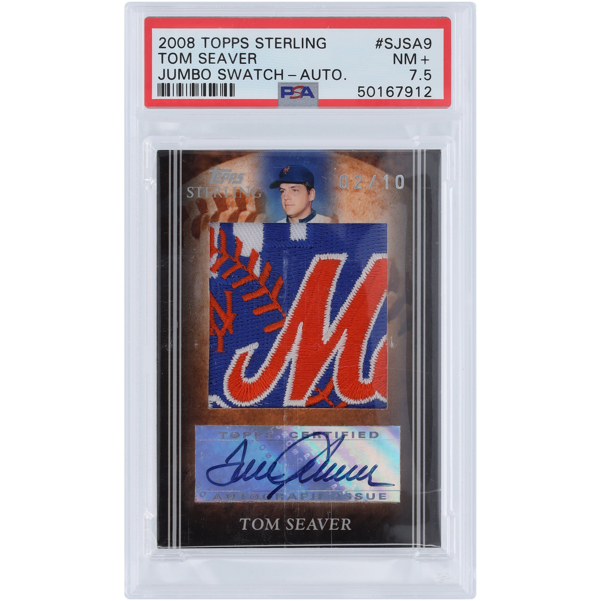 Tom Seaver New York Mets Autographed 2008 Topps Sterling Logo Relic #SJSA-9 #2/10 PSA Authenticated 7.5 Card