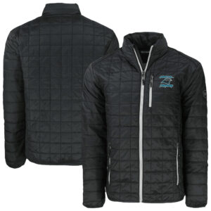 Men's Cutter & Buck Black Carolina Panthers Rainier PrimaLoft Eco Insulated Full-Zip Puffer Jacket