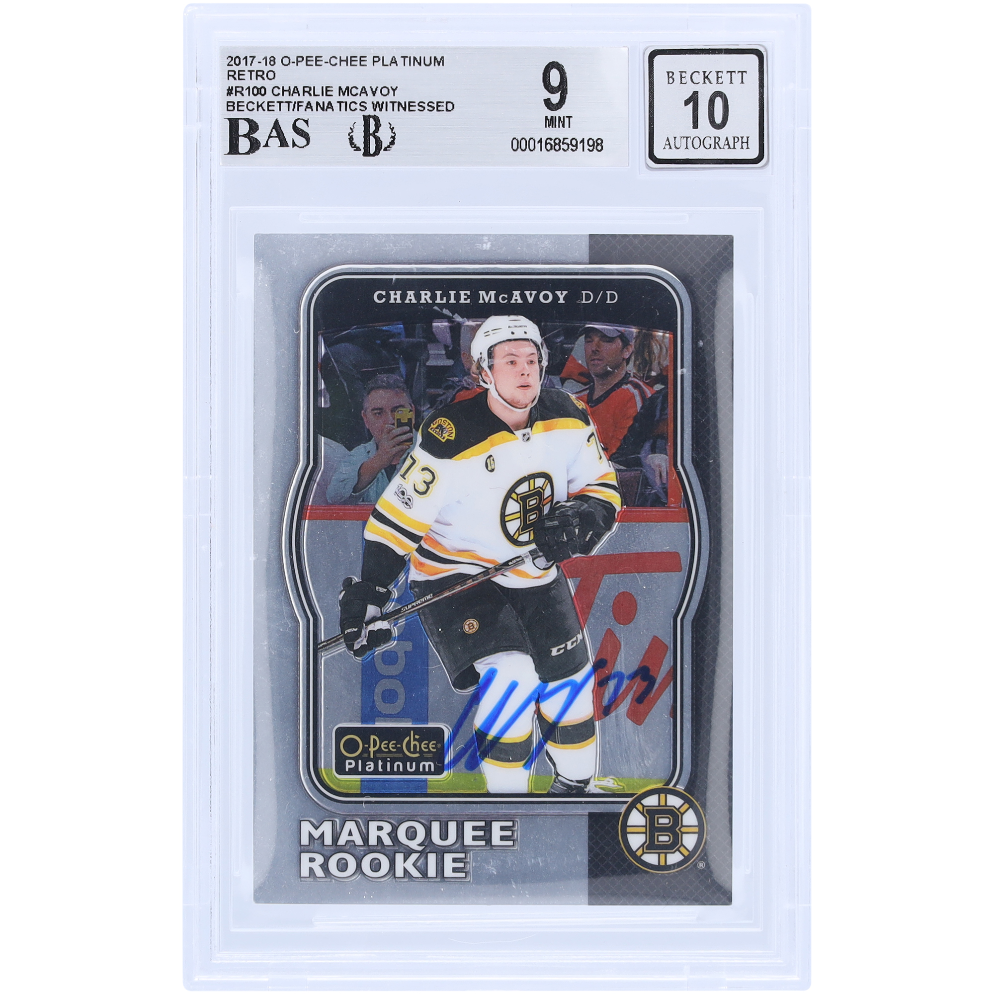 Charlie McAvoy Boston Bruins Autographed 2017-18 Upper Deck O-Pee-Chee Platinum Retro #R-100 Beckett Fanatics Witnessed Authenticated 9/10 Rookie Card