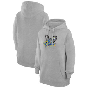 Women's G-III 4Her by Carl Banks Heather Gray Los Angeles Rams Animal Print Heart Team Graphic Fleece Tri-Blend Pullover Hoodie