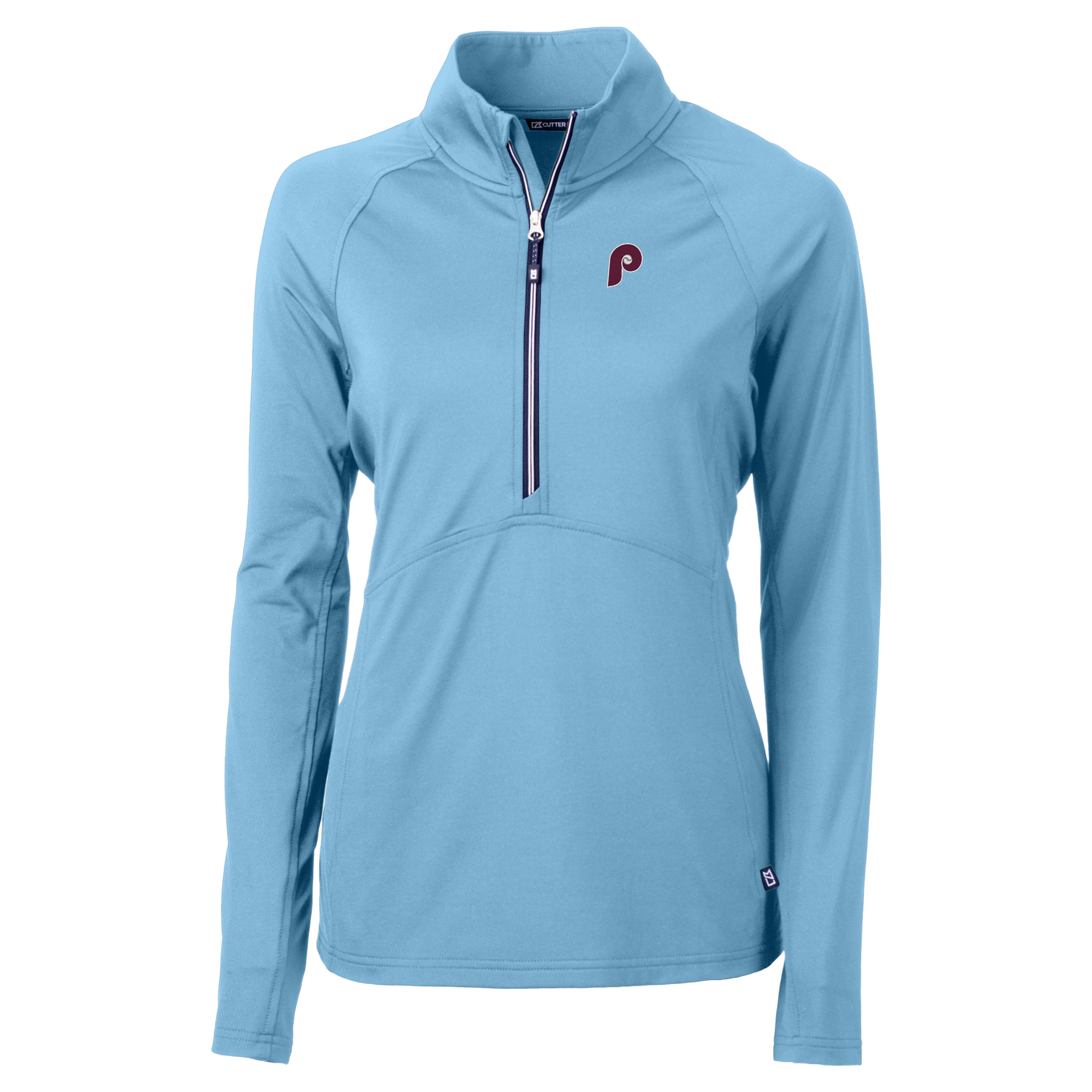 Women's Cutter & Buck Powder Blue Philadelphia Phillies Cooperstown Collection DryTec Adapt Eco Knit Stretch Recycled Raglan Half-Zip Top - Image 6