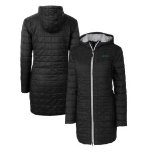 Women's Cutter & Buck Black New York Jets Primary Logo Rainier PrimaLoft® Eco Insulated Full-Zip Hoodie Long Coat