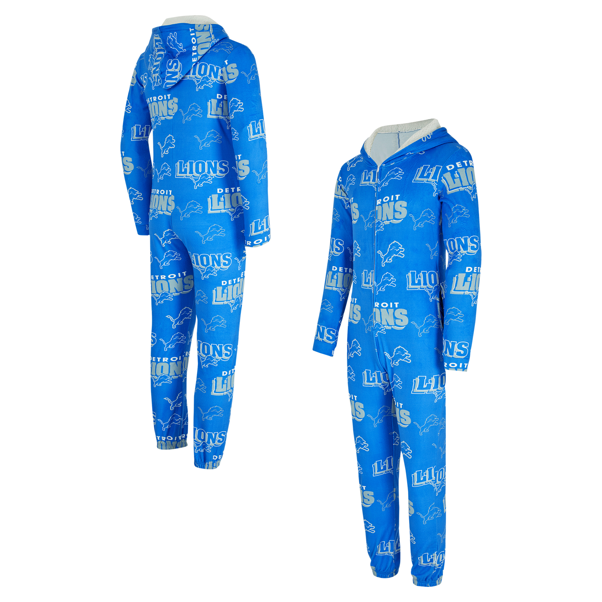 Women's Concepts Sport Blue Detroit Lions Roadway Allover Print Microfleece Full-Zip Union Suit