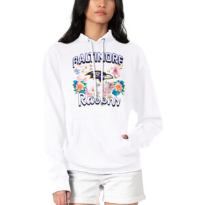 Women's G-III 4Her by Carl Banks White Baltimore Ravens Flowers Team Logo Graphic Fleece Pullover Hoodie