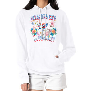 Women's G-III 4Her by Carl Banks White Oklahoma City Thunder Flowers Team Logo Graphic Fleece Pullover Hoodie