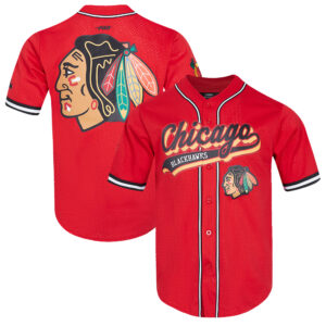 Men's Pro Standard Red Chicago Blackhawks Script Tail Mesh V-Neck Button-Up Shirt