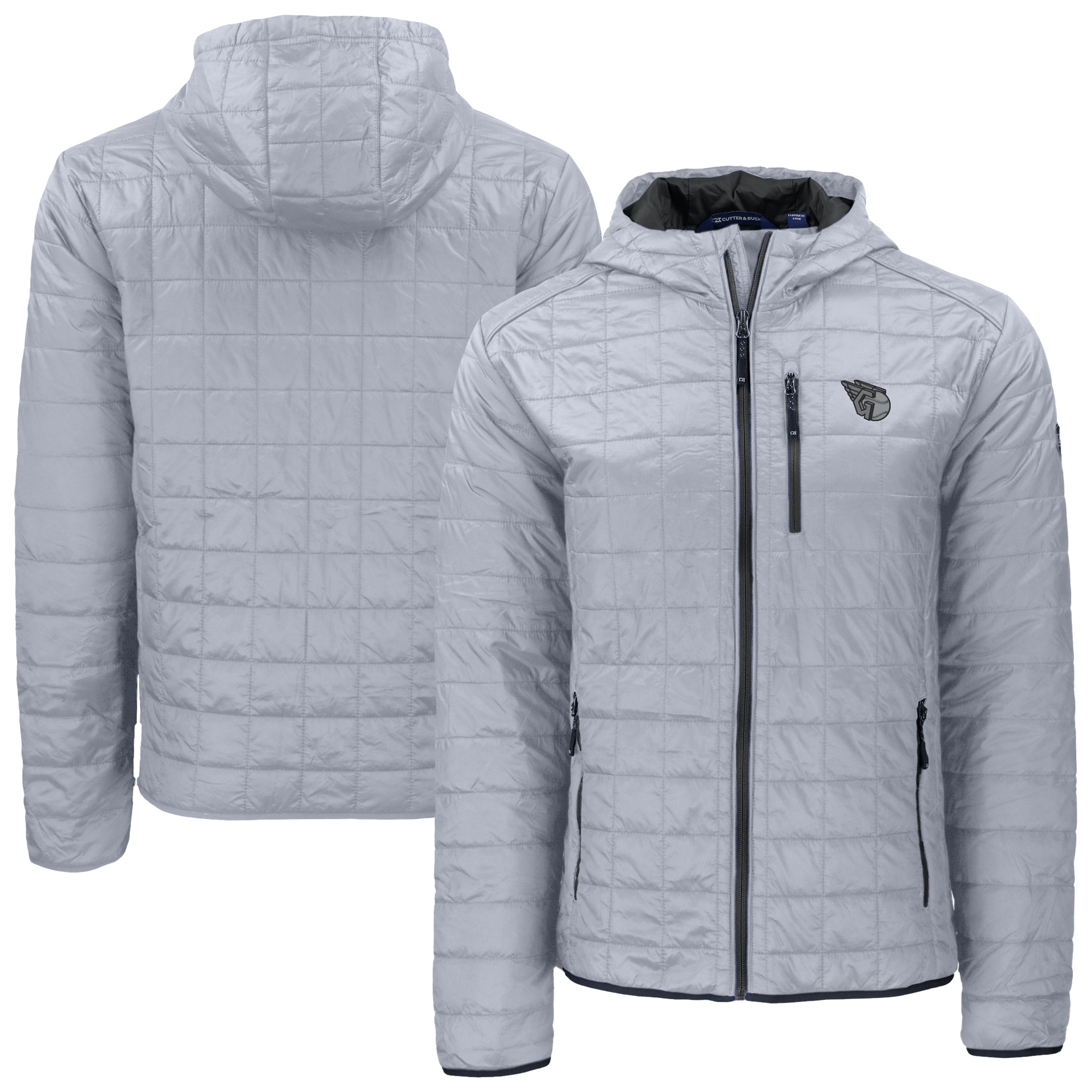 Men's Cutter & Buck Gray Cleveland Guardians Rainier Eco Primaloft Full-Zip Hoodie Jacket