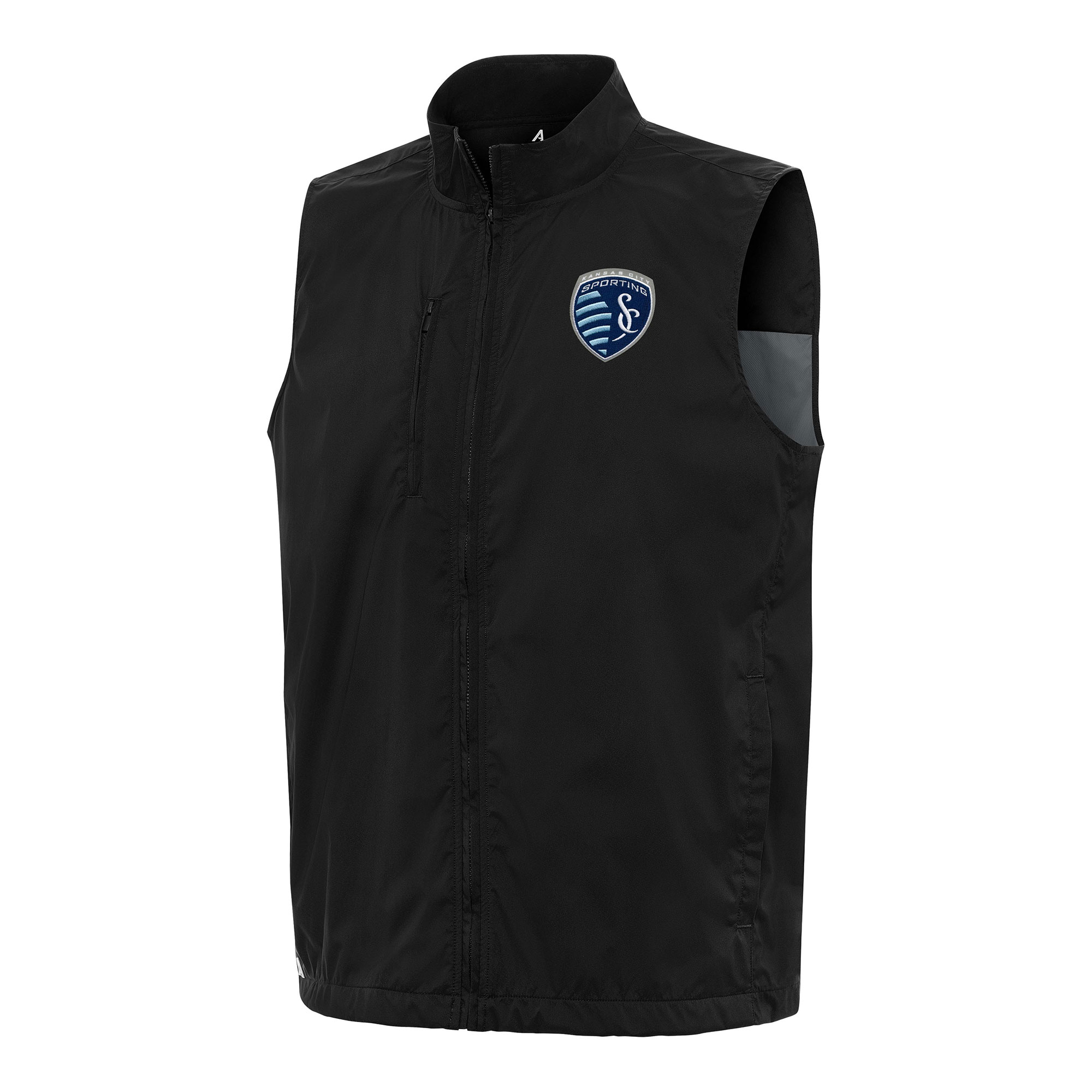Men's Antigua Black Sporting Kansas City Brisk Full-Zip Vest