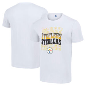 Men's Starter White Pittsburgh Steelers Four Team Name Logo T-Shirt