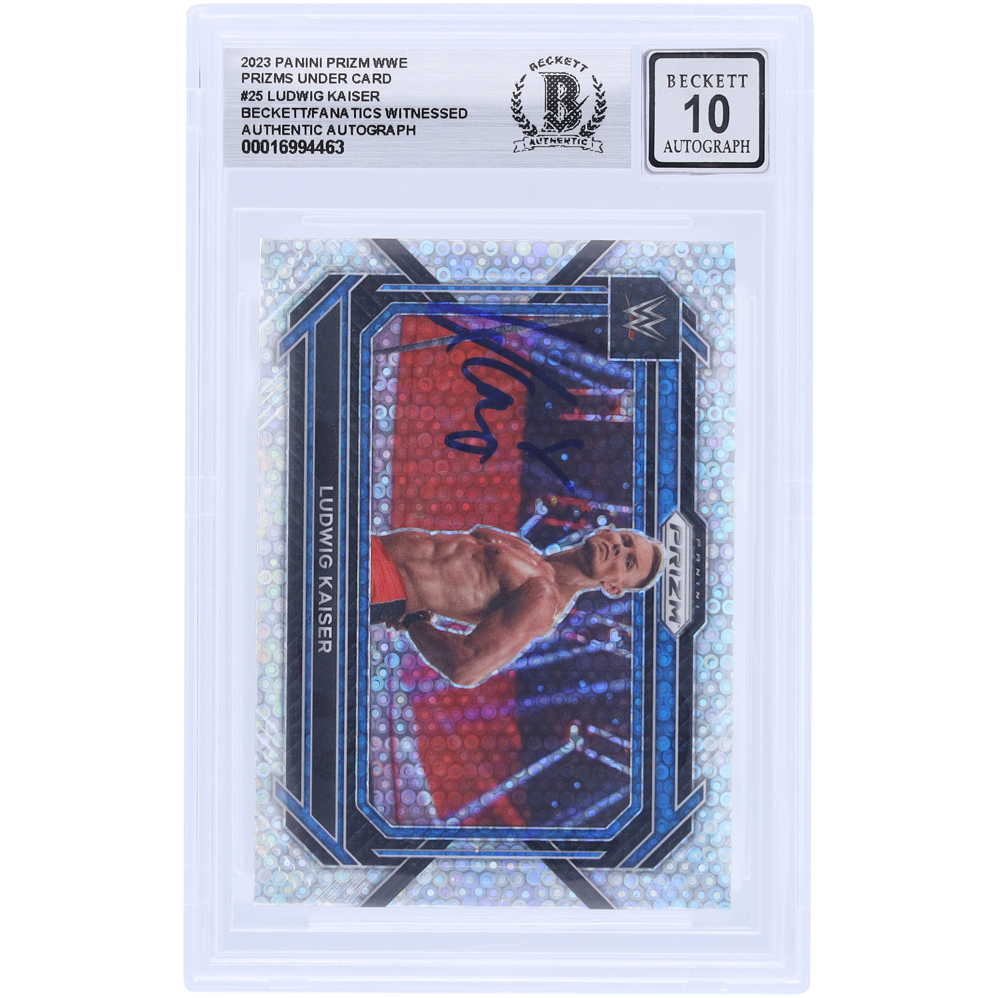 Ludwig Kaiser WWE Autographed 2023 Panini Prizm Under Card Prizm #25 Beckett Fanatics Witnessed Authenticated 10 Card