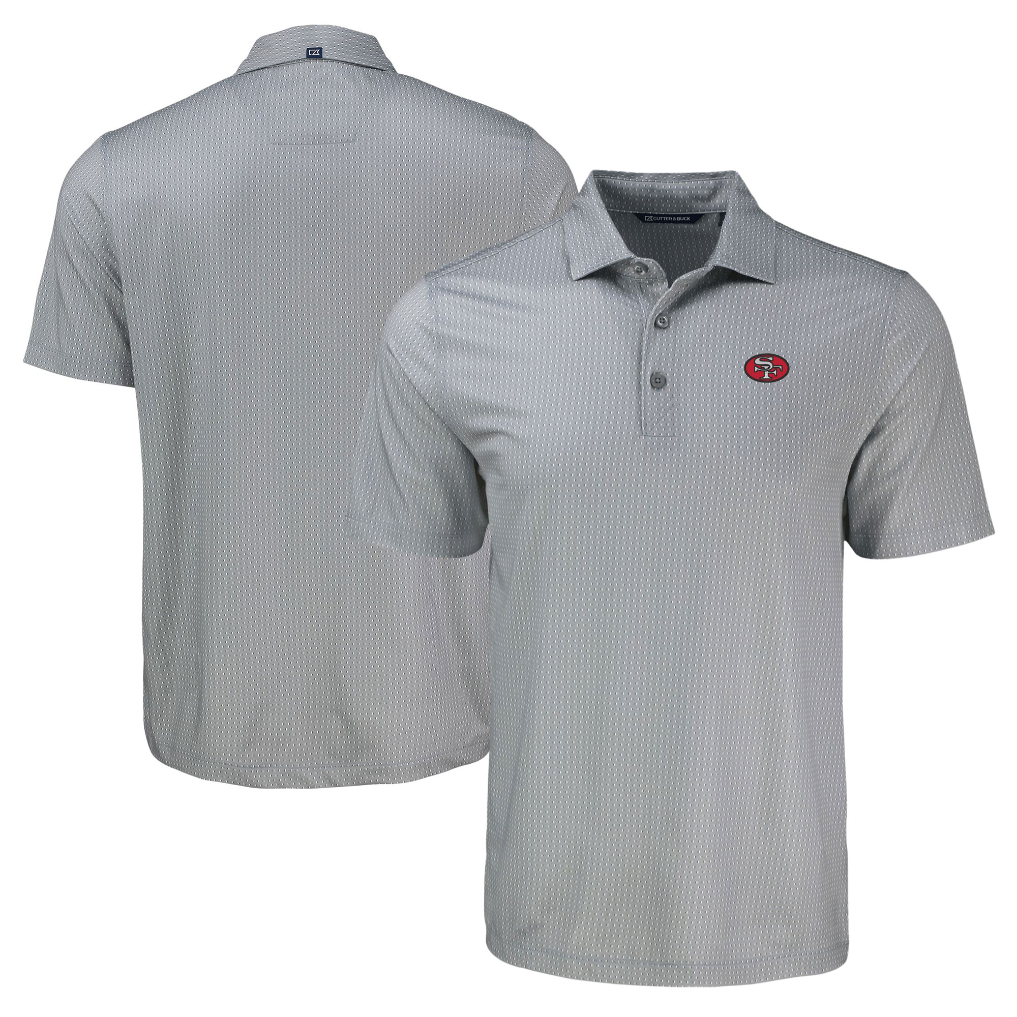 Men's Cutter & Buck Gray San Francisco 49ers Pike Eco Shadow Check Print Recycled Polo