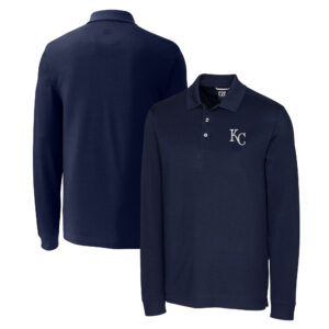 Men's Cutter & Buck Navy Kansas City Royals Big & Tall Advantage Eco Pique DryTec Tri-Blend Long Sleeve Polo