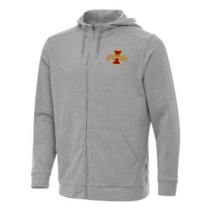 Men's Antigua Heather Gray Iowa State Cyclones Effortless Full-Zip Hoodie Jacket