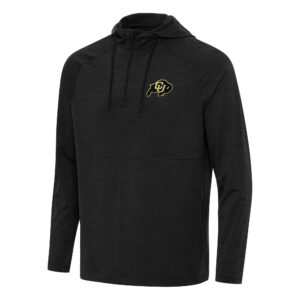 Men's Antigua Heather Black Colorado Buffaloes Spikes Raglan Quarter-Zip Hoodie