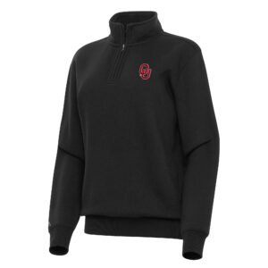 Women's Antigua Black Oklahoma Sooners Victory Quarter-Zip Sweatshirt