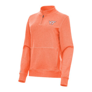 Women's Antigua Heather Orange Virginia Tech Hokies Crush Quarter-Zip Fleece Sweatshirt