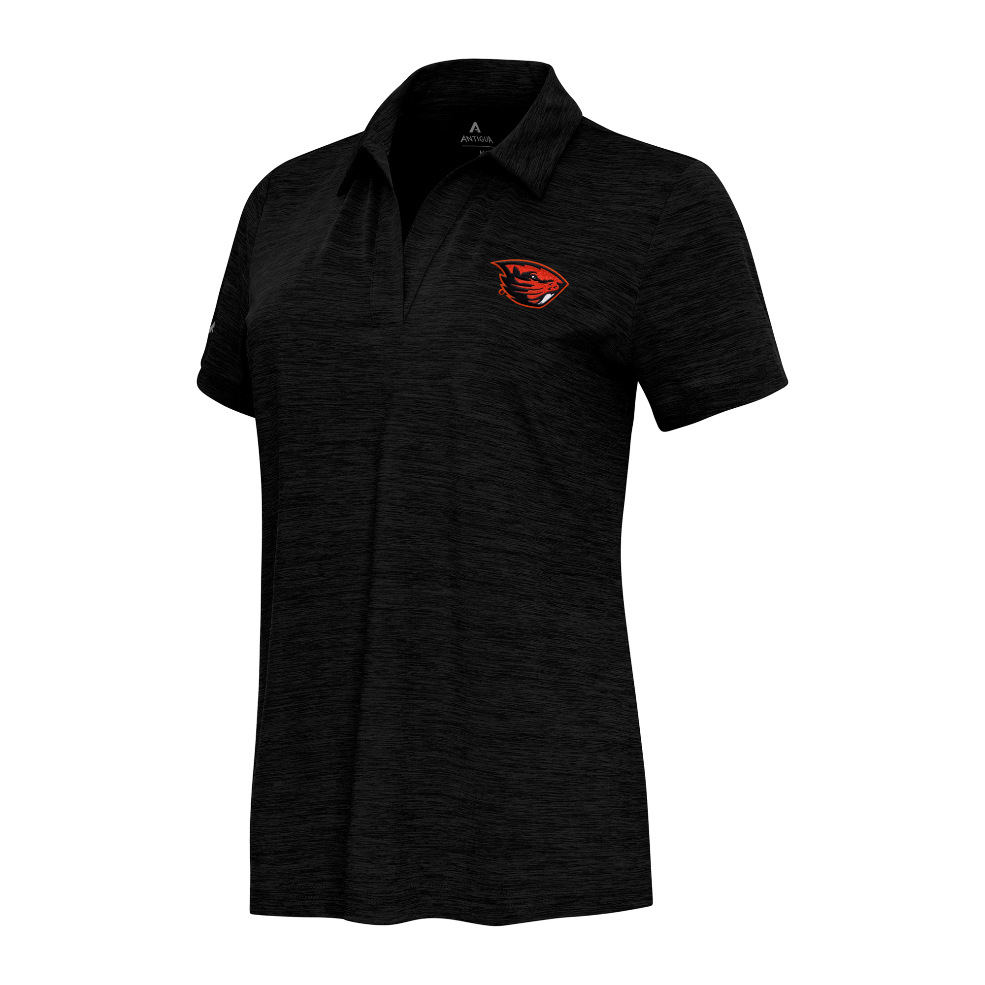 Women's Antigua Heather Black Oregon State Beavers Layout V-Neck Polo
