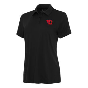 Women's Antigua Black Dayton Flyers Reprocess Polo