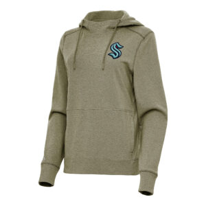 Women's Antigua Olive Seattle Kraken Justice Pullover Hoodie
