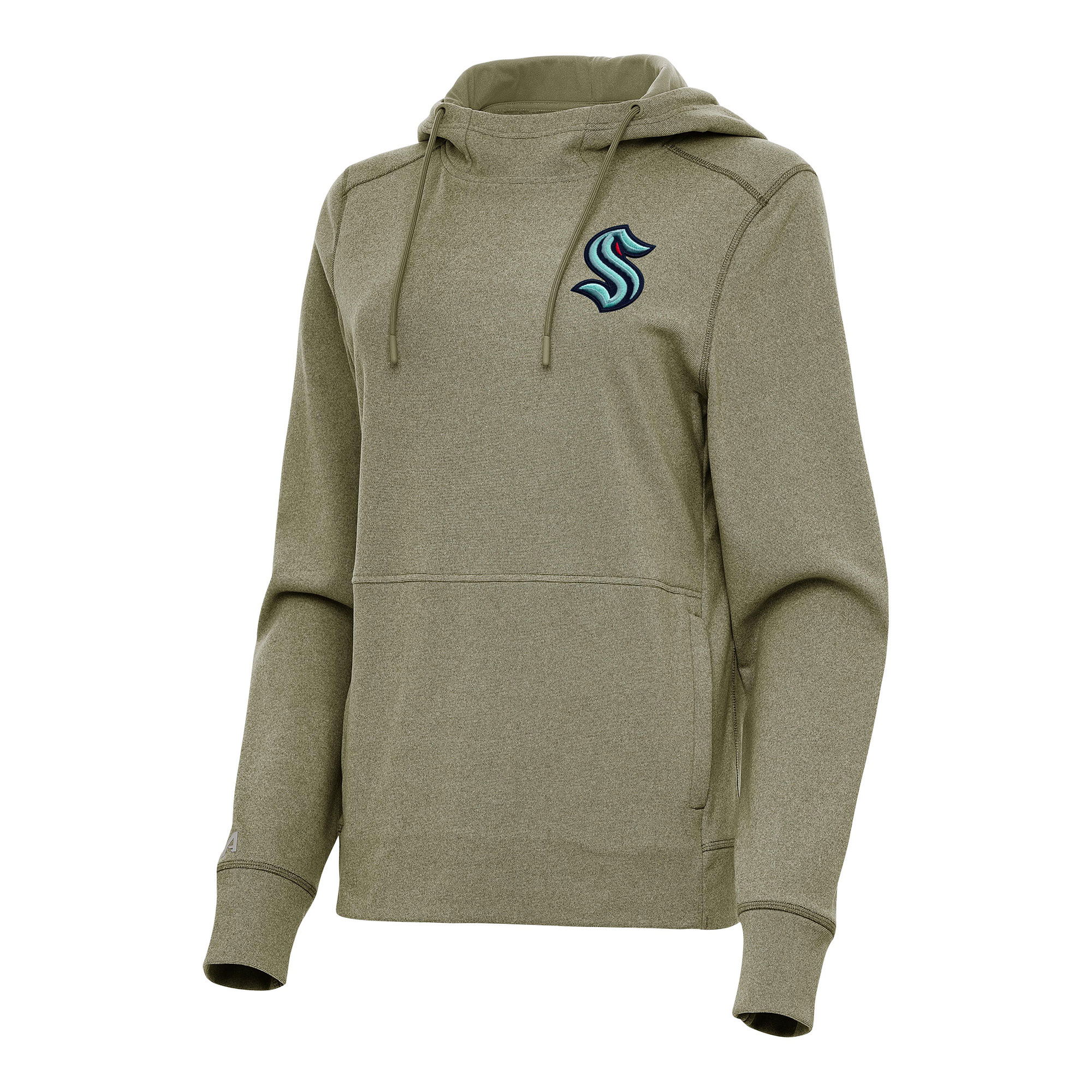 Women's Antigua Olive Seattle Kraken Justice Pullover Hoodie
