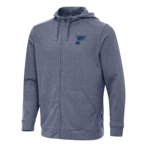 Men's Antigua Heather Navy St. Louis Blues Effortless Full-Zip Hoodie Jacket