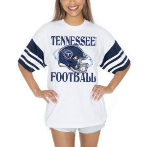 Women's Gameday Couture White Tennessee Titans Vintage Look Contrast Mesh Striped Raglan T-Shirt