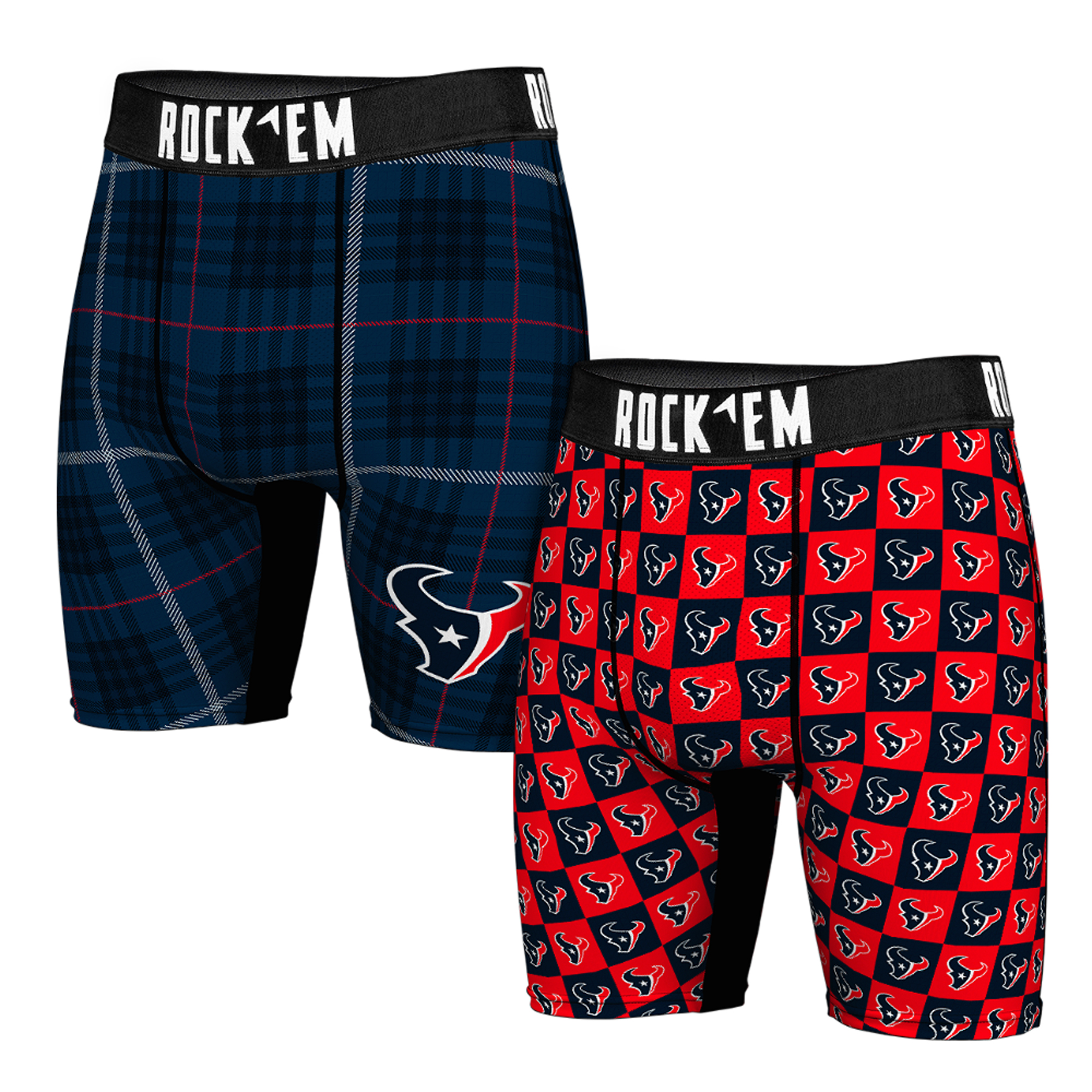 Men's Rock Em Socks Houston Texans Two-Pack Plaid and Checkerboard Boxer Briefs