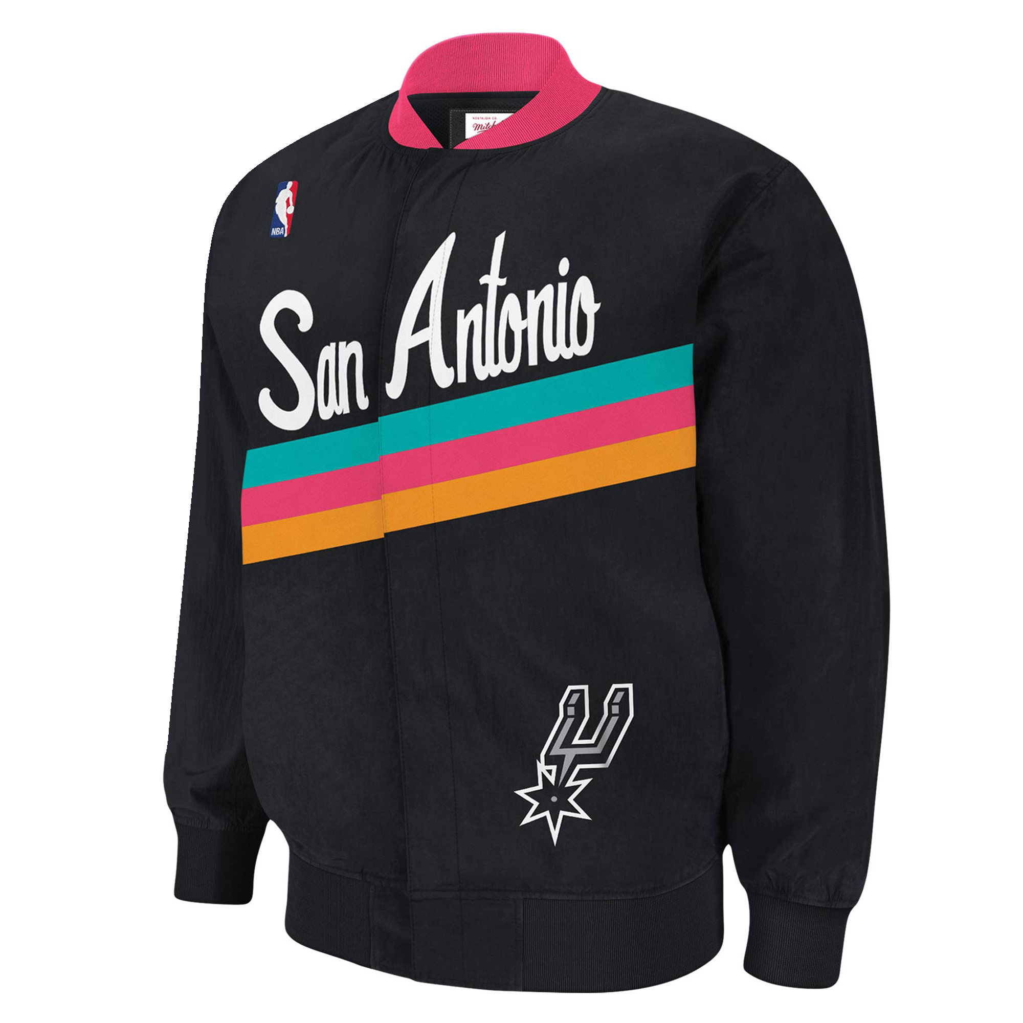 Men's Mitchell & Ness Black San Antonio Spurs Hardwood Classics Authentic Warm-Up Full-Snap Jacket - Image 3