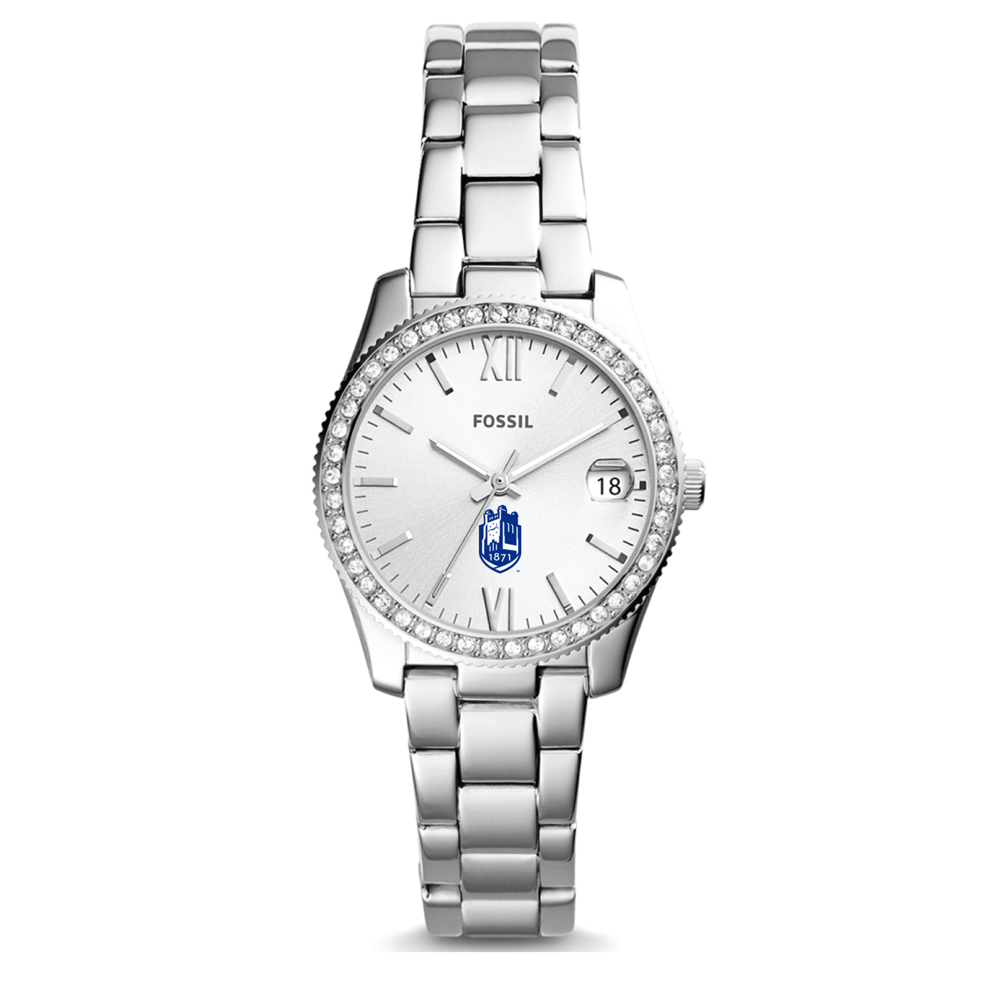 Women's Fossil Silver SUNY Geneseo Knights Scarlette Mini Three-Hand Date Watch