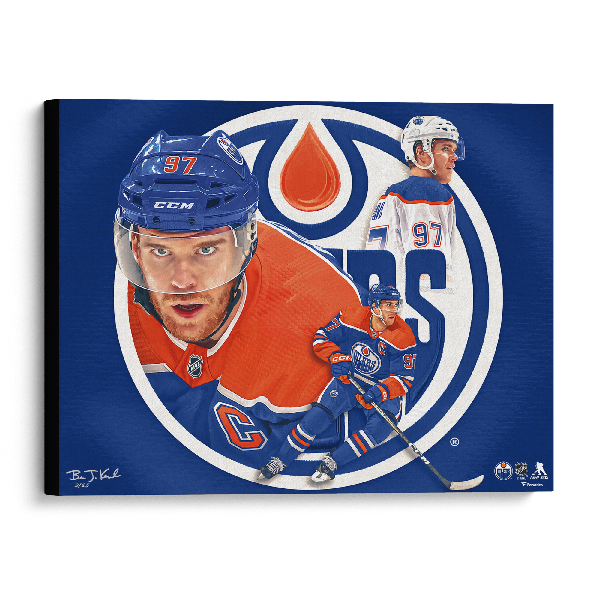 Connor McDavid Edmonton Oilers Stretched 20" x 24" Canvas Giclee Print - Designed and Signed by Artist Brian Konnick - Limited Edition of 25