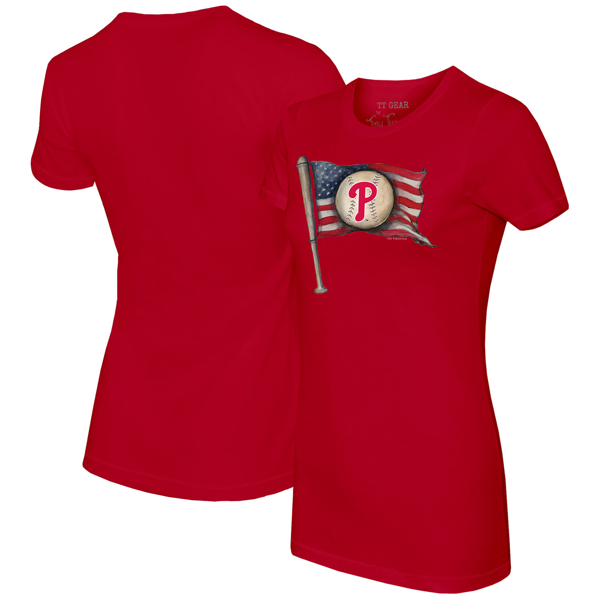 Women's Tiny Turnip Red Philadelphia Phillies Baseball Flag T-Shirt