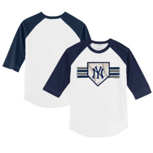 Infant Tiny Turnip White/Navy New York Yankees Base Stripe Raglan 3/4 Sleeve T-Shirt