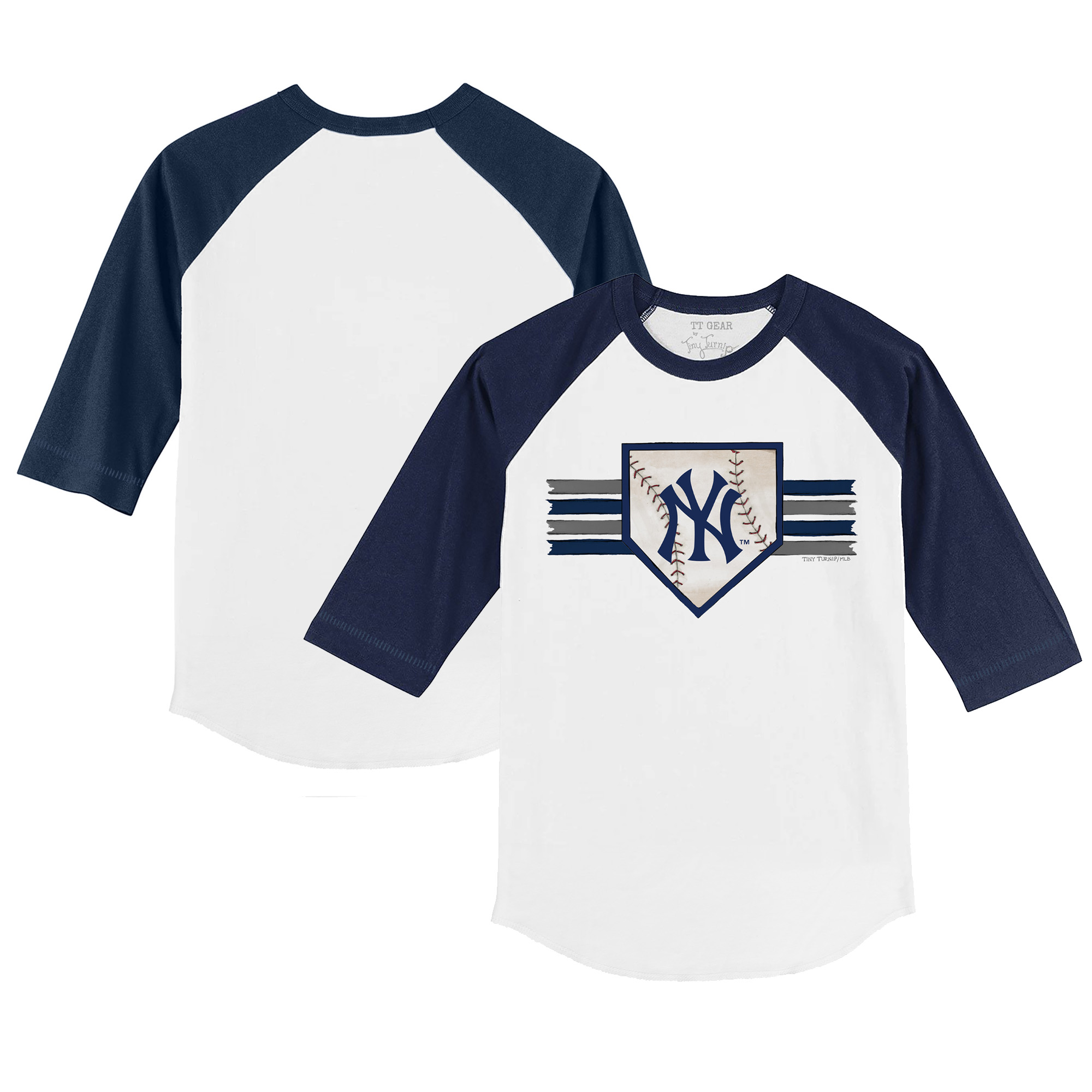 Infant Tiny Turnip White/Navy New York Yankees Base Stripe Raglan 3/4 Sleeve T-Shirt
