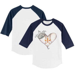 Infant Tiny Turnip White/Navy Houston Astros Tiara Heart Raglan 3/4 Sleeve T-Shirt