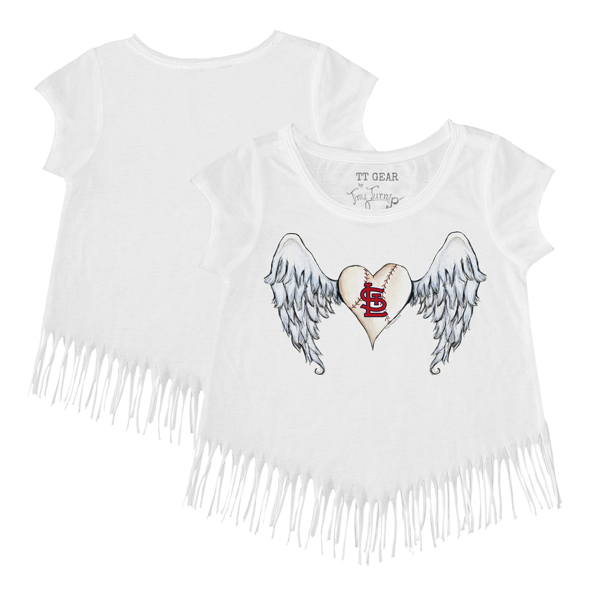 Girls Youth Tiny Turnip White St. Louis Cardinals Angel Wings Fringe T-Shirt - Image 2