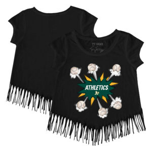 Girls Youth Tiny Turnip Black Athletics Baseball Pow Fringe T-Shirt