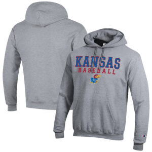Men's Champion  Gray Kansas Jayhawks Baseball Stack Powerblend Pullover Hoodie