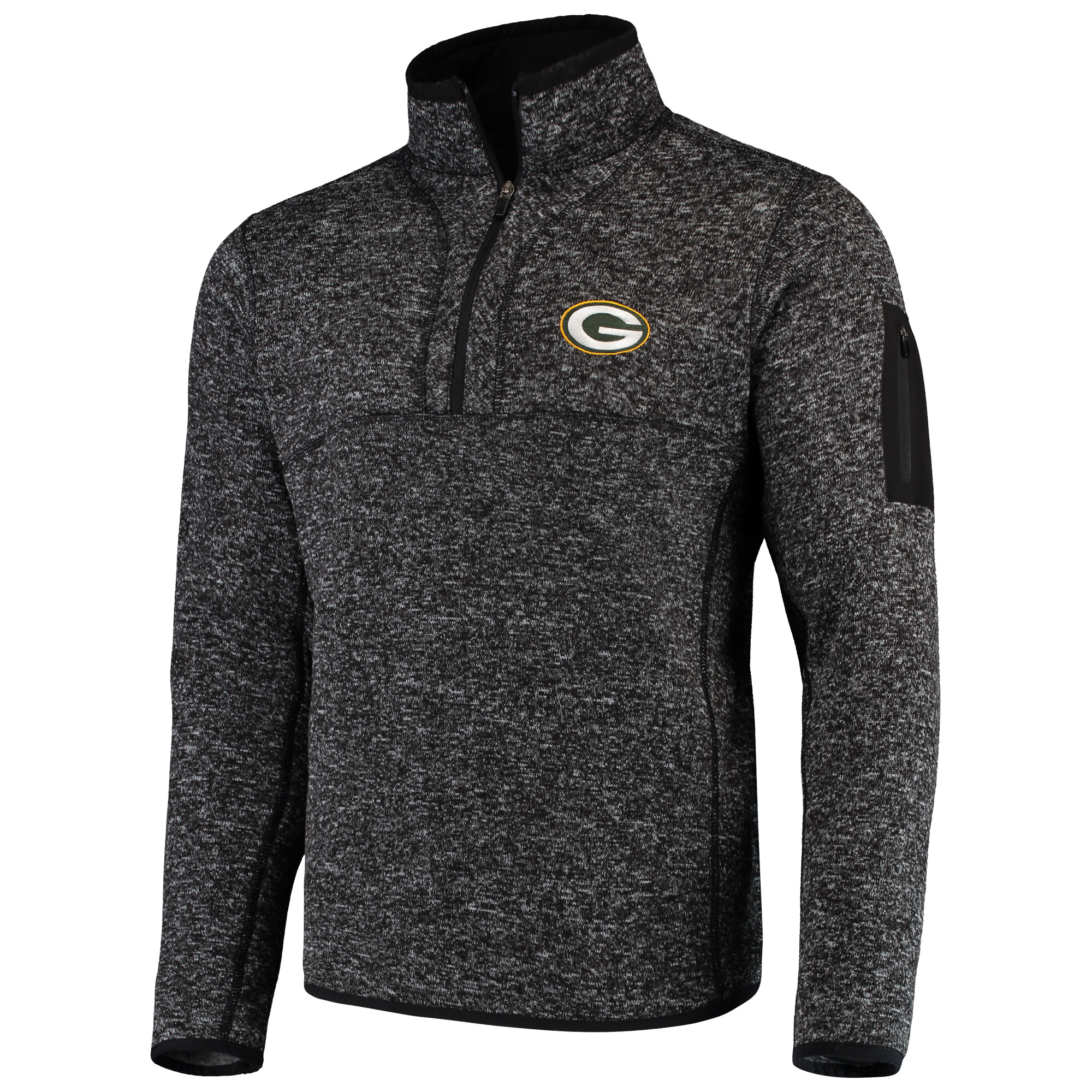 Men's Antigua Heather Black Green Bay Packers Fortune Quarter-Zip Pullover Jacket - Image 7