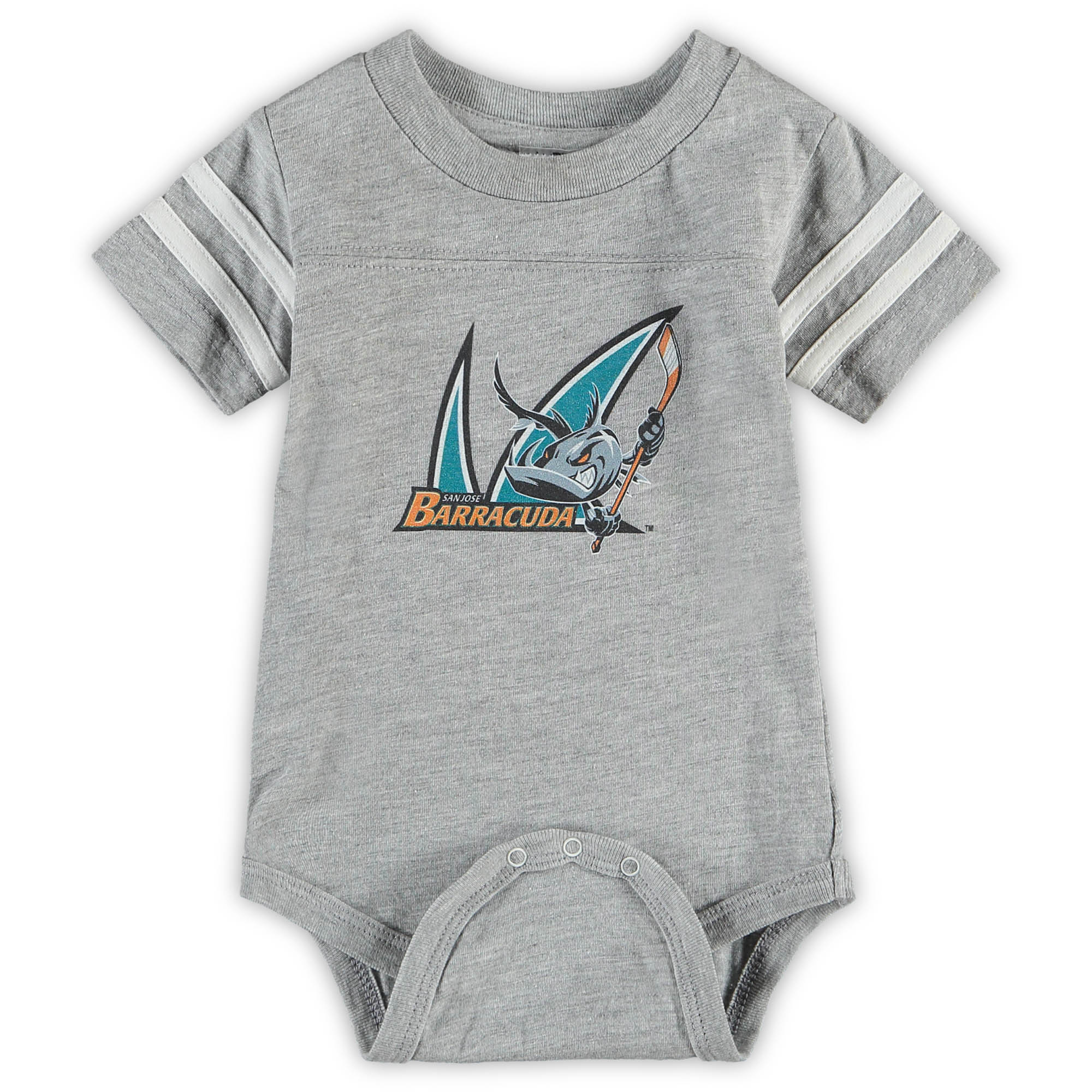 Infant Soft as a Grape Heathered Gray San Jose Barracuda Cuda Logo Bodysuit