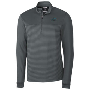 Men's Cutter & Buck Gray Carolina Panthers Traverse Stripe Quarter-Zip Pullover Jacket