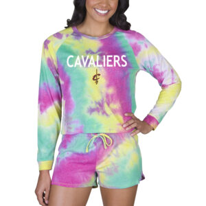 Women's Concepts Sport Cleveland Cavaliers Velodrome Tie-Dye Long Sleeve Top & Shorts Set