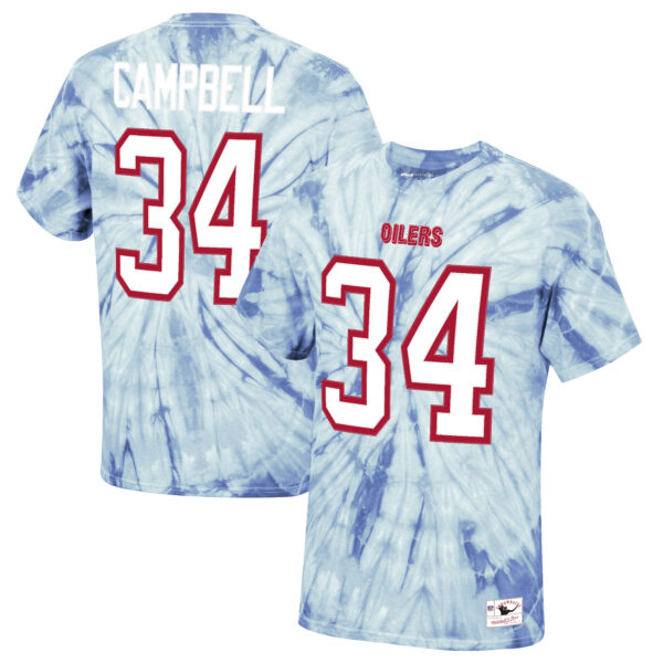Men's Mitchell & Ness Earl Campbell Light Blue Houston Oilers Tie-Dye Retired Player Name & Number T-Shirt