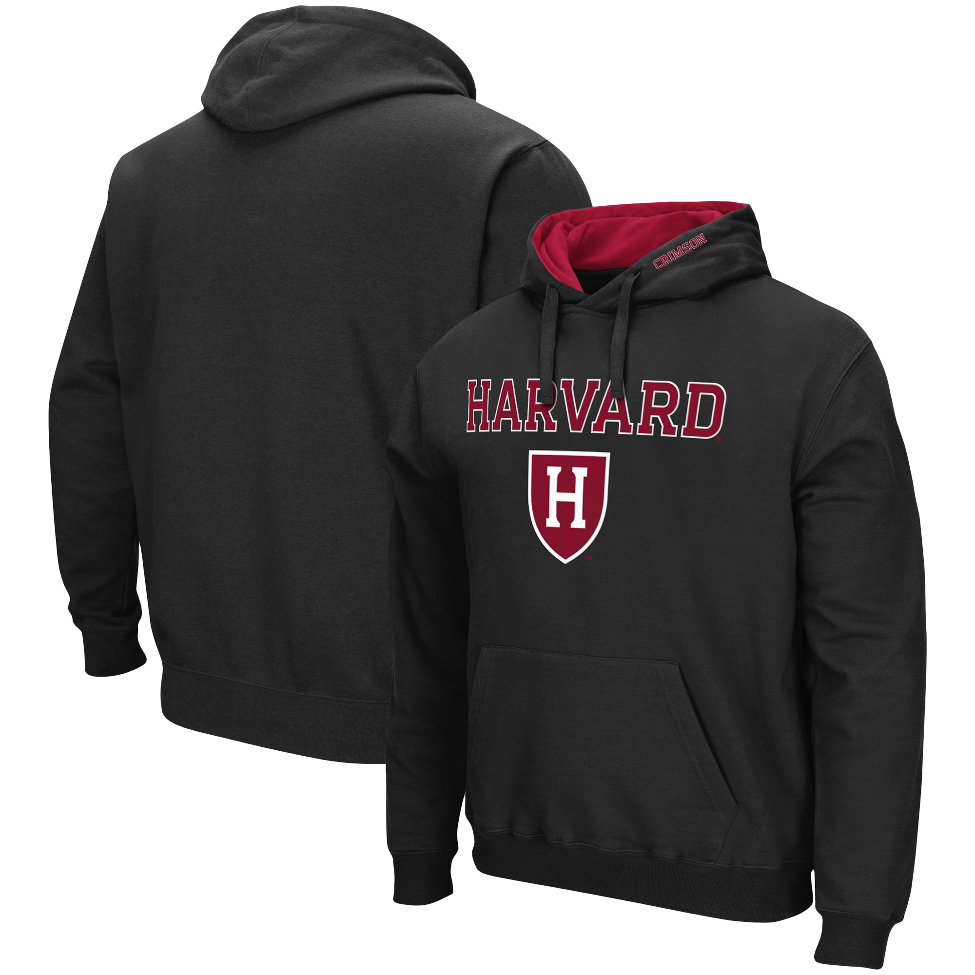 Men's Colosseum Black Harvard Crimson Arch and Logo Pullover Hoodie - Image 5