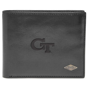 Men's Fossil Black Georgia Tech Yellow Jackets Leather Ryan RFID Flip ID Bifold Wallet